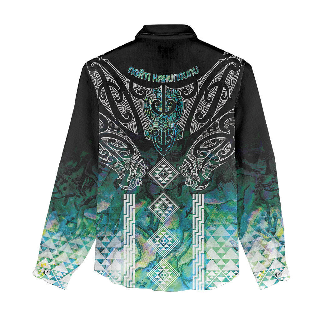 Aotearoa Maori Iwi Heritage Women Casual Shirt Ngati Kahungunu Paua Shell Turquoise LT7 - Polynesian Pride