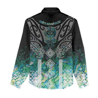 Aotearoa Maori Iwi Heritage Women Casual Shirt Ngati Kahungunu Paua Shell Turquoise LT7 - Polynesian Pride