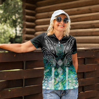 Aotearoa Maori Iwi Heritage Women Polo Shirt Ngati Kahungunu Paua Shell Turquoise LT7 - Polynesian Pride