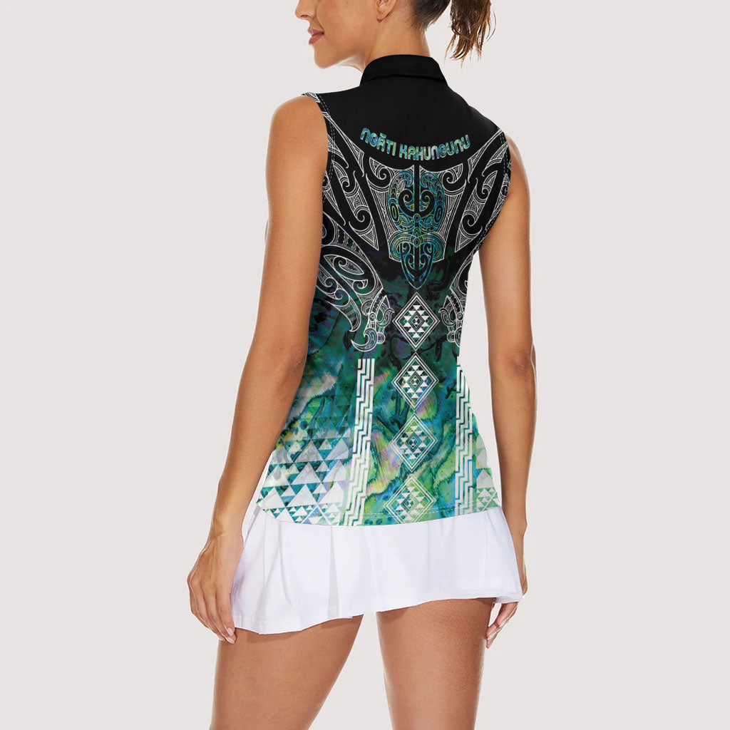 Aotearoa Maori Iwi Heritage Women Sleeveless Polo Shirt Ngati Kahungunu Paua Shell Turquoise LT7 - Polynesian Pride