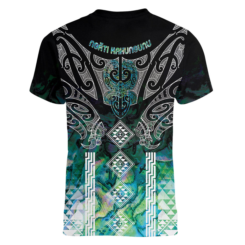 Aotearoa Maori Iwi Heritage Women V-Neck T-Shirt Ngati Kahungunu Paua Shell Turquoise LT7 - Polynesian Pride