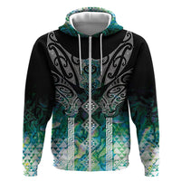 Aotearoa Maori Iwi Heritage Zip Hoodie Ngati Kahungunu Paua Shell Turquoise LT7 Zip Hoodie Green Blue - Polynesian Pride