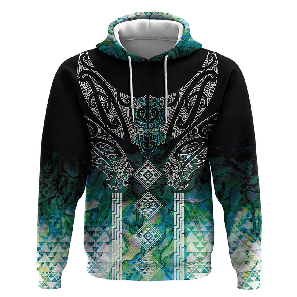 Aotearoa Maori Iwi Heritage Zip Hoodie Ngati Kahungunu Paua Shell Turquoise LT7 Pullover Hoodie Green Blue - Polynesian Pride