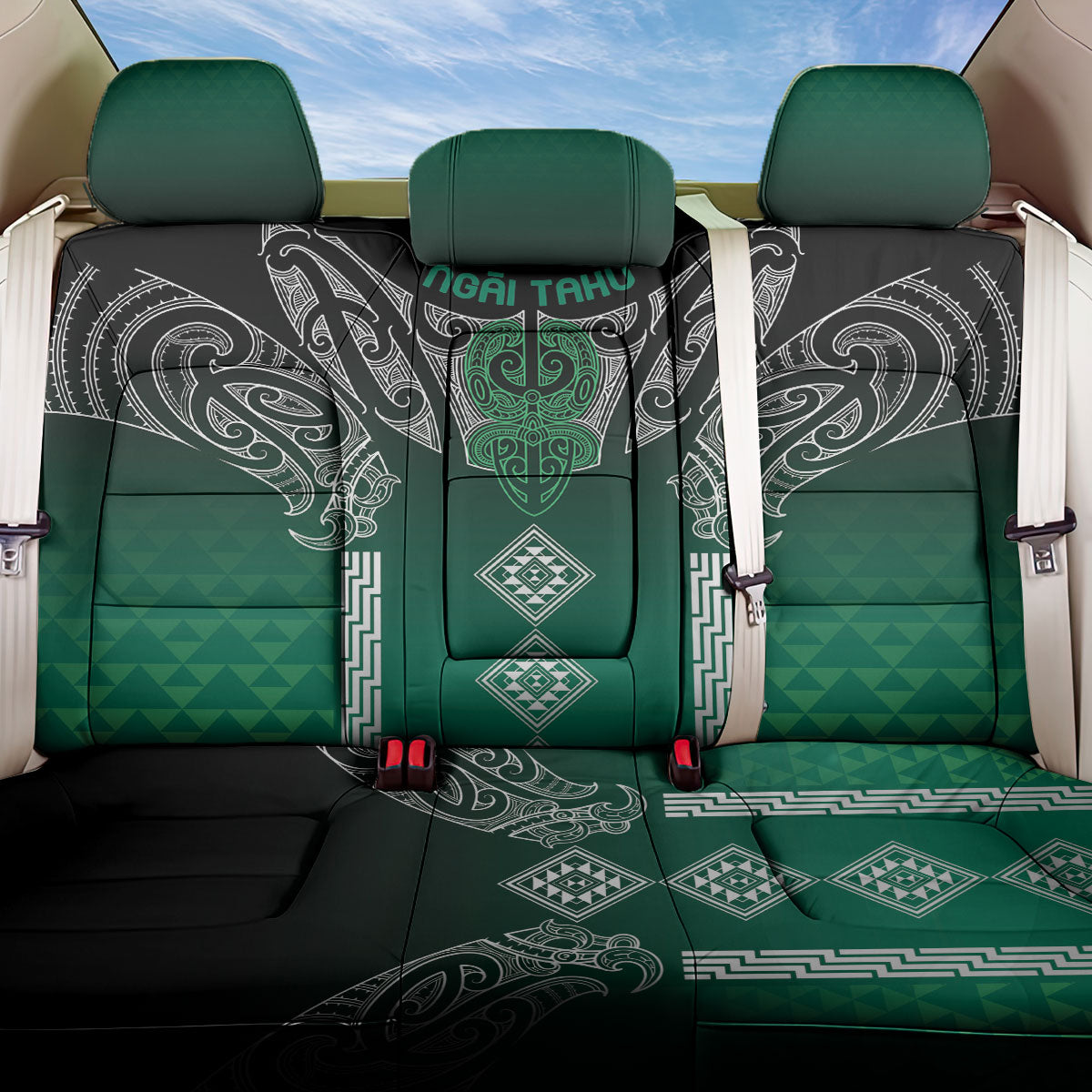 Aotearoa Maori Iwi Heritage Back Car Seat Cover Ngai Tahu Pounamu Green LT7 One Size Jade Green - Polynesian Pride