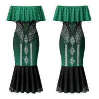 Aotearoa Maori Iwi Heritage Couples Matching Mermaid Dress and Long Sleeve Button Shirt Ngai Tahu Pounamu Green LT7 - Polynesian Pride