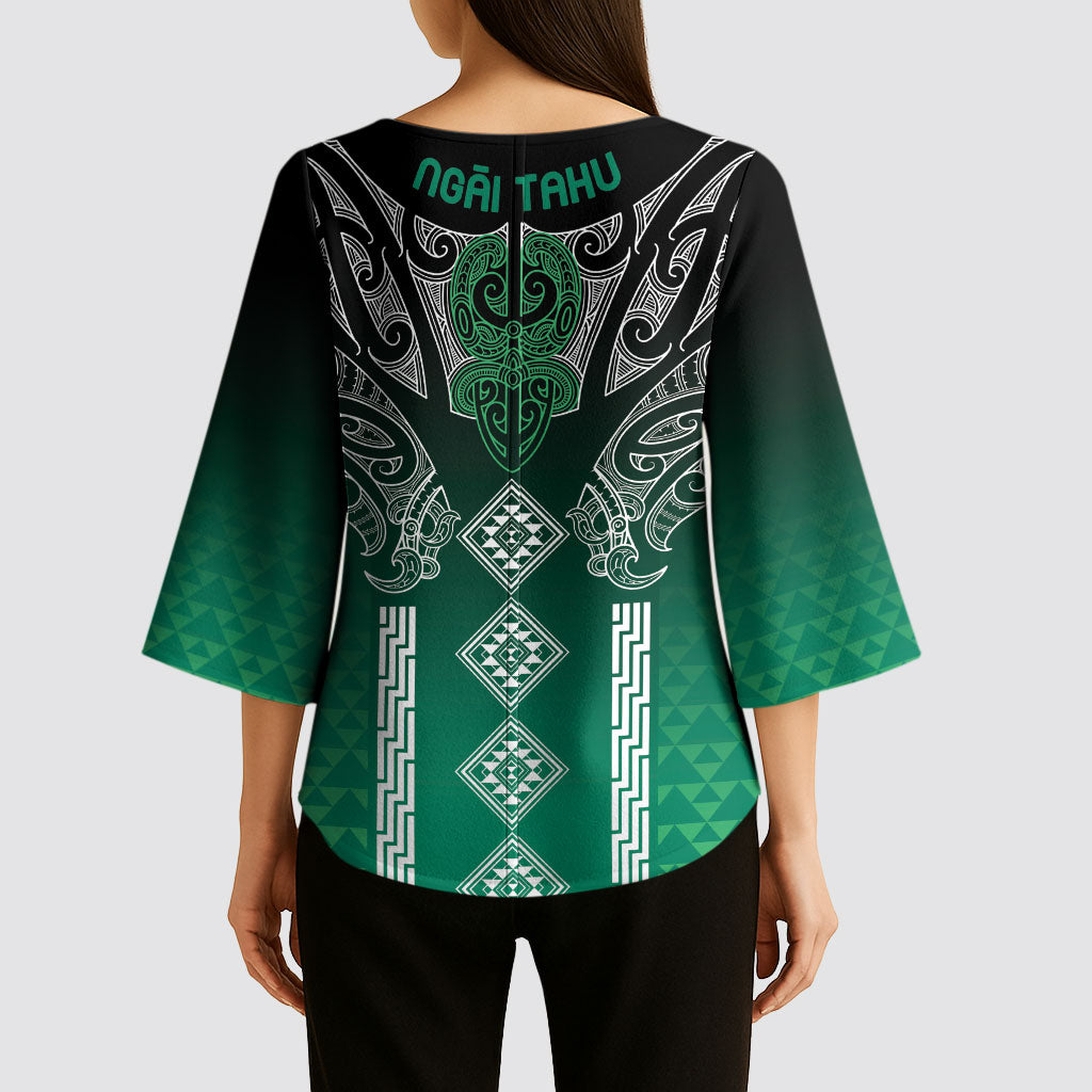 Aotearoa Maori Iwi Heritage Kimono Sleeve Blouse Ngai Tahu Pounamu Green LT7 - Polynesian Pride