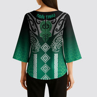 Aotearoa Maori Iwi Heritage Kimono Sleeve Blouse Ngai Tahu Pounamu Green LT7 - Polynesian Pride