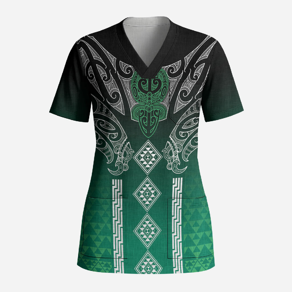 Aotearoa Maori Iwi Heritage Scrub Top Ngai Tahu Pounamu Green LT7 Adult Jade Green - Polynesian Pride