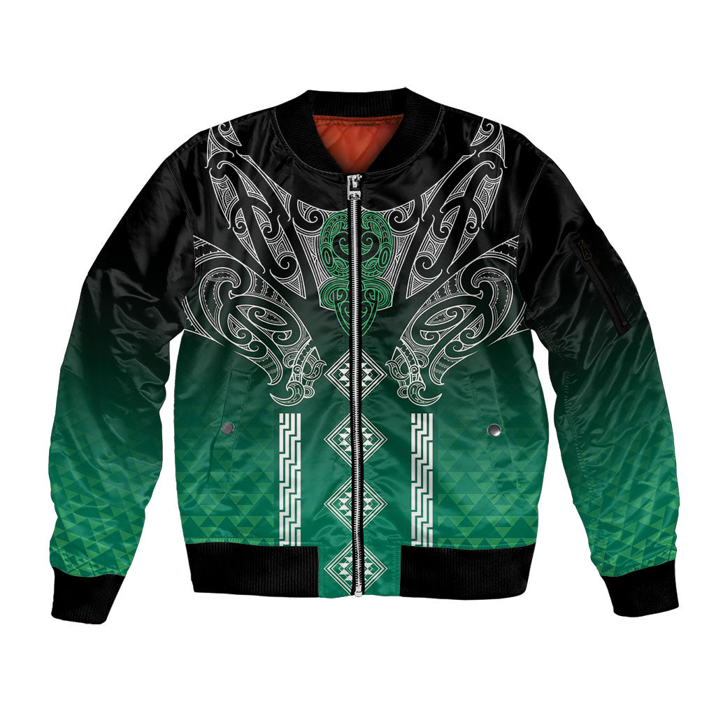 Aotearoa Maori Iwi Heritage Sleeve Zip Bomber Jacket Ngai Tahu Pounamu Green LT7 Unisex Jade Green - Polynesian Pride