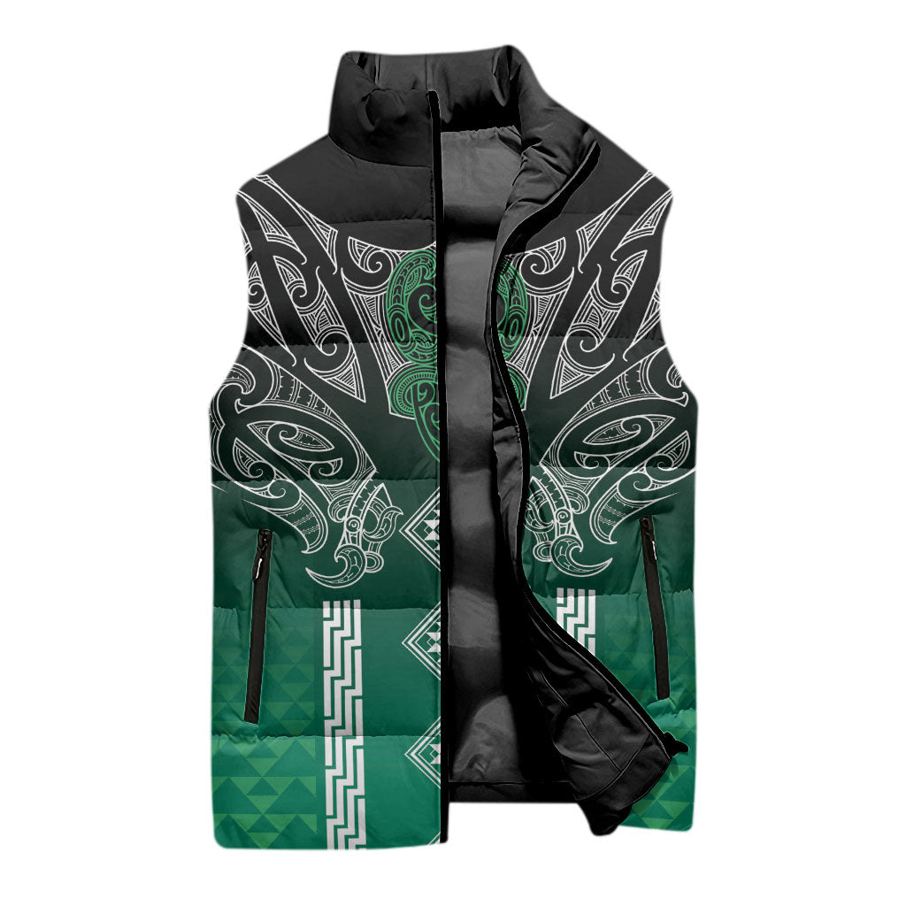 Aotearoa Maori Iwi Heritage Sleeveless Puffer Jacket Ngai Tahu Pounamu Green LT7 - Polynesian Pride