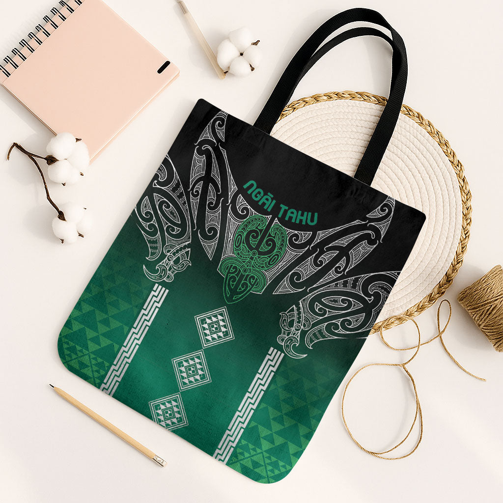 Aotearoa Maori Iwi Heritage Tote Bag Ngai Tahu Pounamu Green LT7 Black Strap One Size Jade Green - Polynesian Pride
