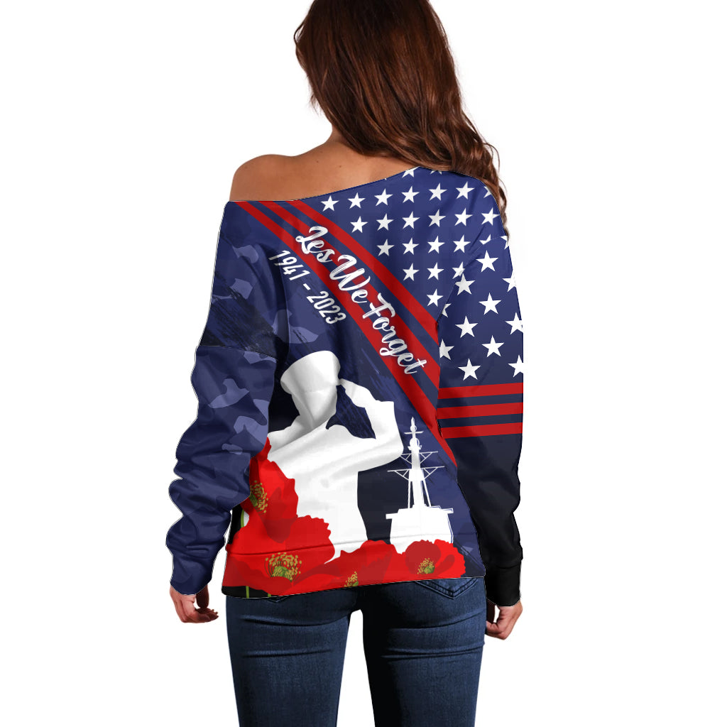 Pearl Harbor Remembrance Day Off Shoulder Sweater Poppy Mix Style LT7 - Polynesian Pride