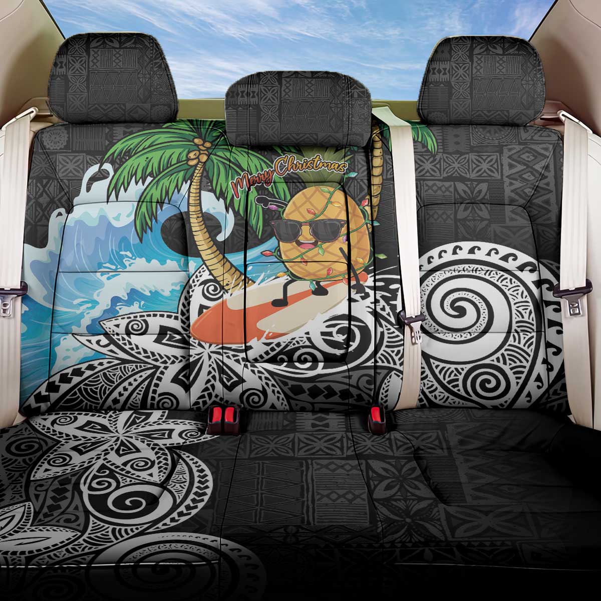 Tropical Christmas Polynesian Back Car Seat Cover Funny Surfing Pineapple