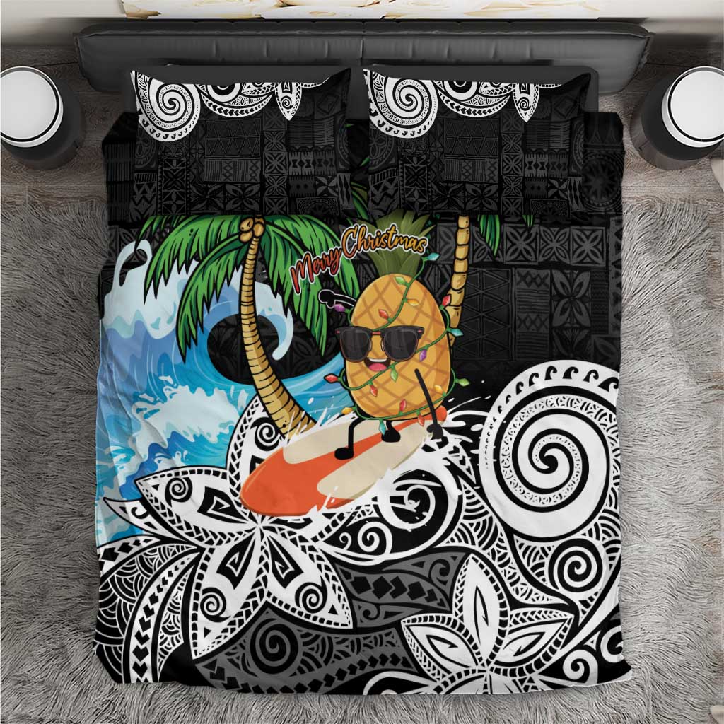 Tropical Christmas Polynesian Bedding Set Funny Surfing Pineapple