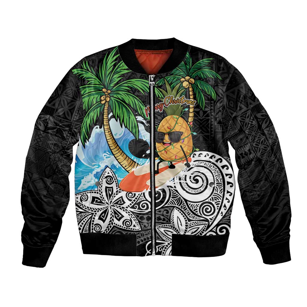 Tropical Christmas Polynesian Bomber Jacket Funny Surfing Pineapple