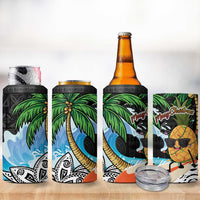 Tropical Christmas Polynesian 4 in 1 Can Cooler Tumbler Funny Surfing Pineapple