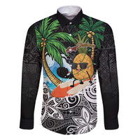 Tropical Christmas Polynesian Family Matching Long Sleeve Bodycon Dress and Hawaiian Shirt Funny Surfing Pineapple LT7 Dad's Shirt - Long Sleeve Black - Polynesian Pride