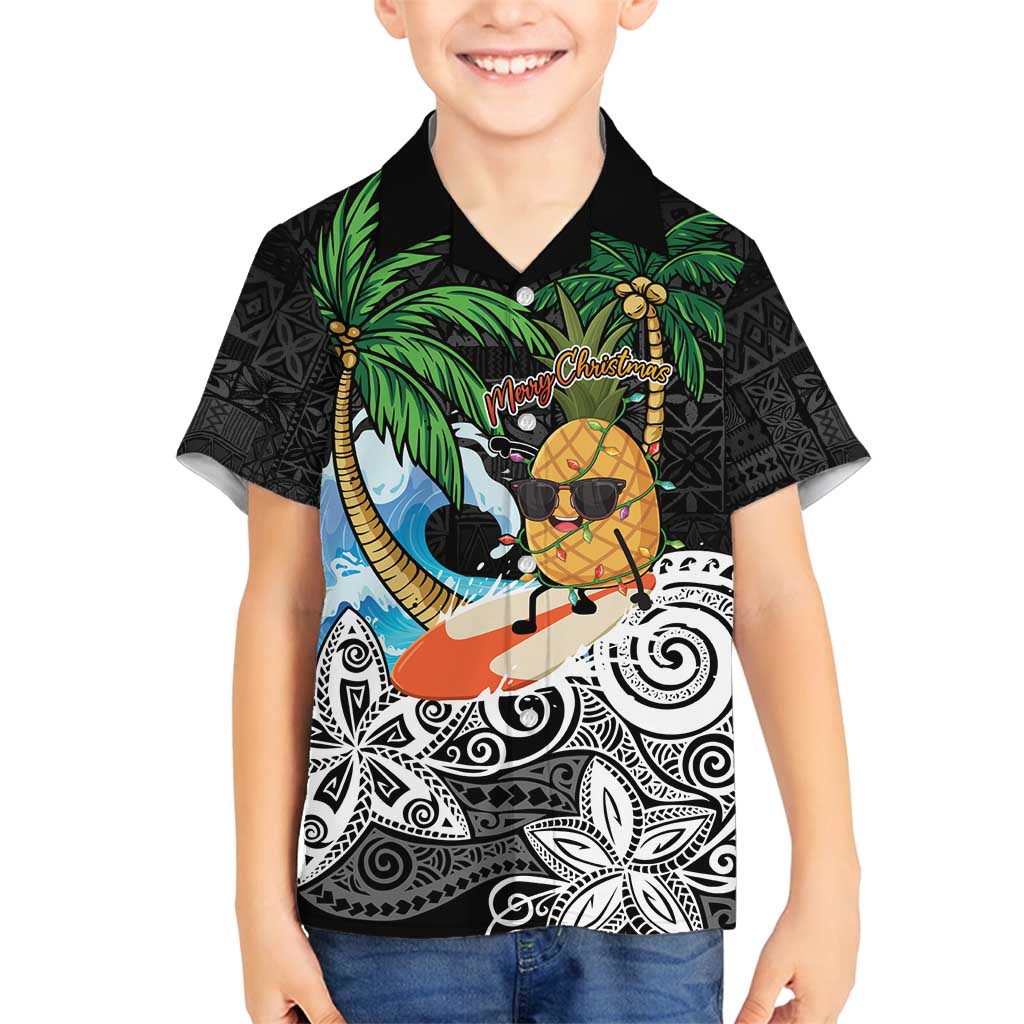 Tropical Christmas Polynesian Family Matching Long Sleeve Bodycon Dress and Hawaiian Shirt Funny Surfing Pineapple LT7 Son's Shirt Black - Polynesian Pride