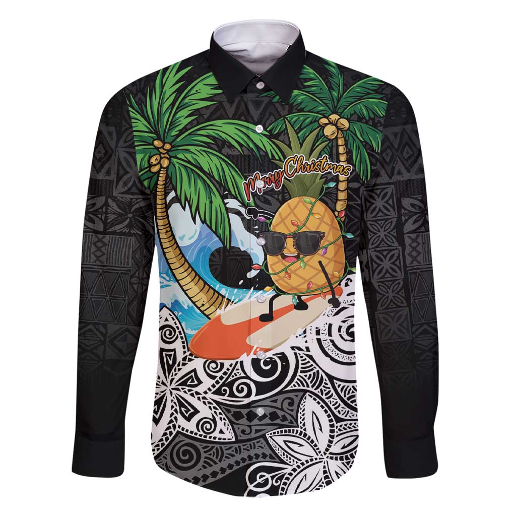 Tropical Christmas Polynesian Family Matching Short Sleeve Bodycon Dress and Hawaiian Shirt Funny Surfing Pineapple LT7 Dad's Shirt - Long Sleeve Black - Polynesian Pride