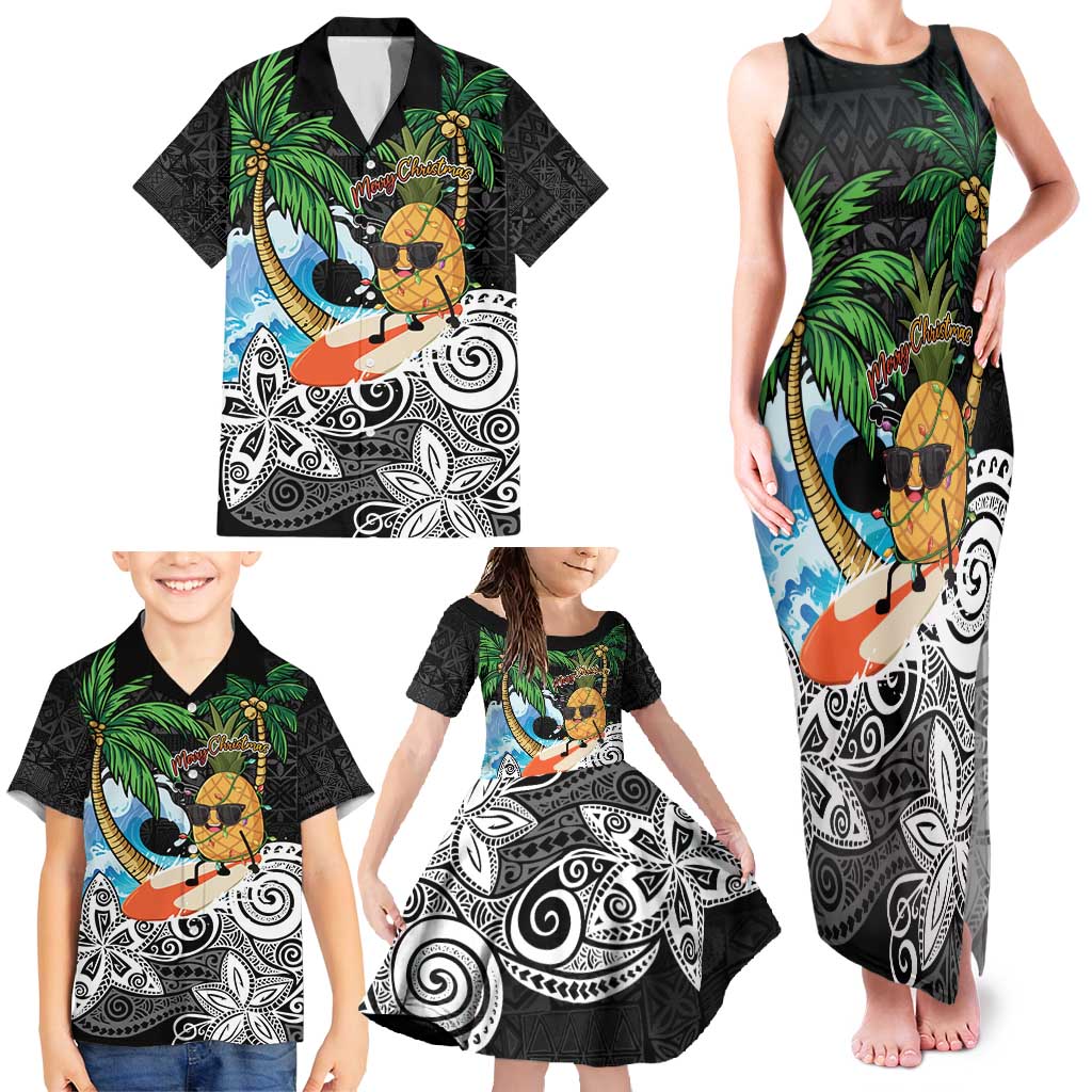 Tropical Christmas Polynesian Family Matching Tank Maxi Dress and Hawaiian Shirt Funny Surfing Pineapple