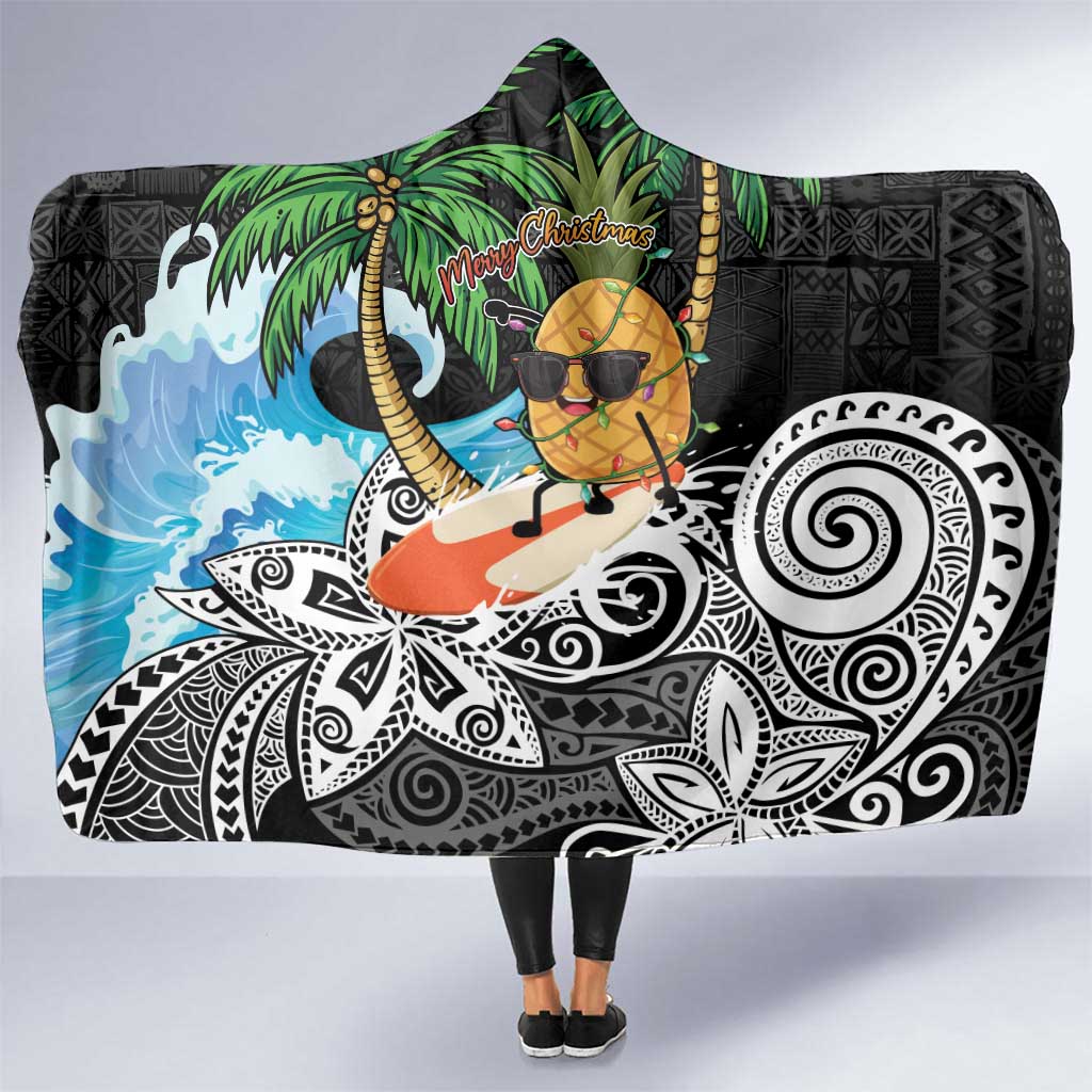 Tropical Christmas Polynesian Hooded Blanket Funny Surfing Pineapple