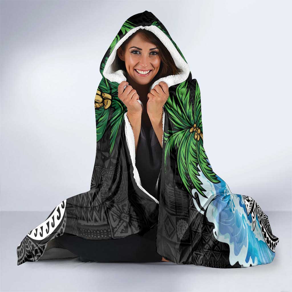 Tropical Christmas Polynesian Hooded Blanket Funny Surfing Pineapple