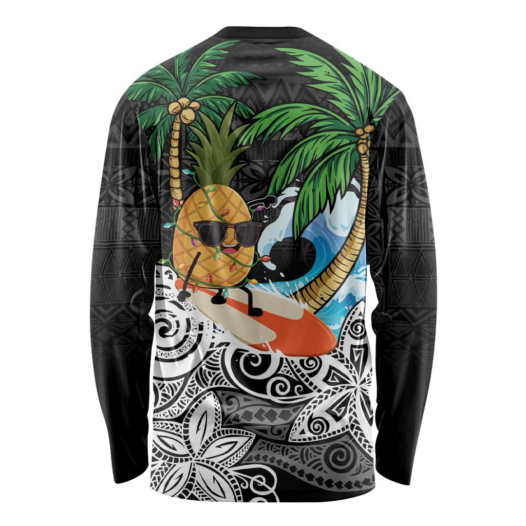Tropical Christmas Polynesian Long Sleeve Shirt Funny Surfing Pineapple