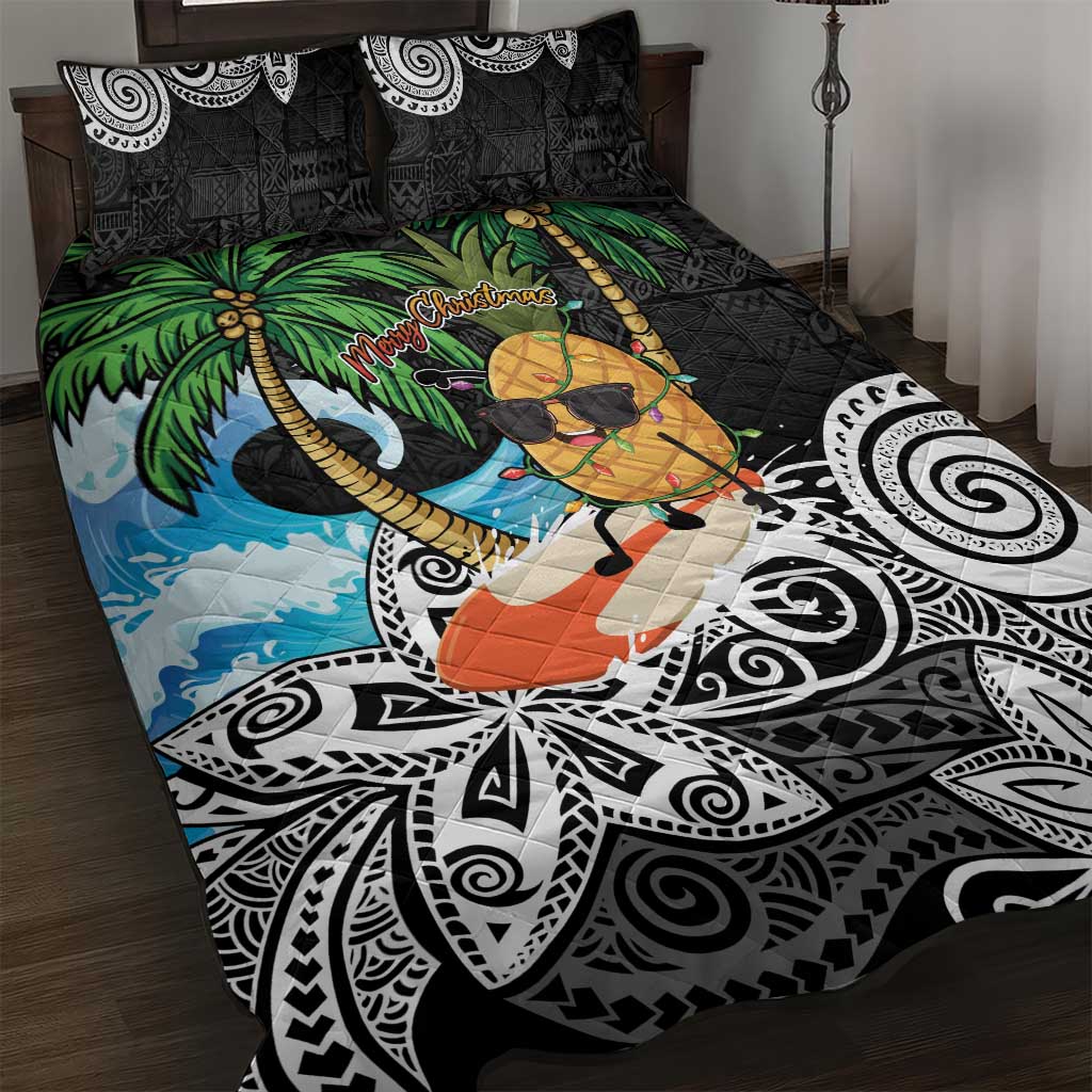 Tropical Christmas Polynesian Quilt Bed Set Funny Surfing Pineapple