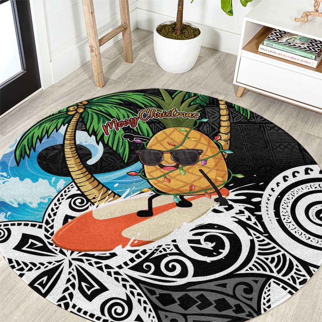 Tropical Christmas Polynesian Round Carpet Funny Surfing Pineapple