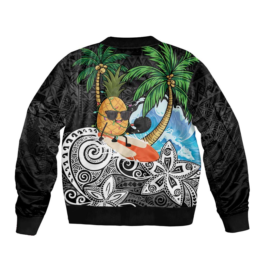 Tropical Christmas Polynesian Sleeve Zip Bomber Jacket Funny Surfing Pineapple