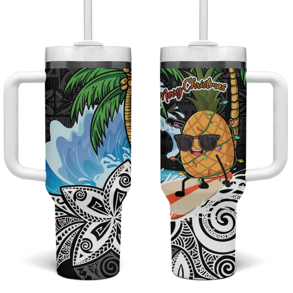 Tropical Christmas Polynesian Tumbler With Handle Funny Surfing Pineapple