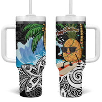 Tropical Christmas Polynesian Tumbler With Handle Funny Surfing Pineapple