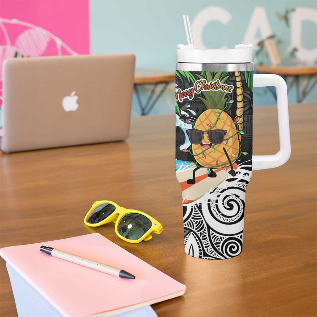 Tropical Christmas Polynesian Tumbler With Handle Funny Surfing Pineapple