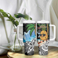 Tropical Christmas Polynesian Tumbler With Handle Funny Surfing Pineapple