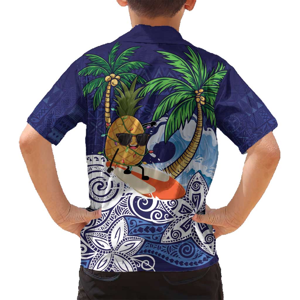 Tropical Christmas Polynesian Family Matching Long Sleeve Bodycon Dress and Hawaiian Shirt Funny Surfing Pineapple Blue LT7 - Polynesian Pride