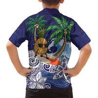 Tropical Christmas Polynesian Family Matching Long Sleeve Bodycon Dress and Hawaiian Shirt Funny Surfing Pineapple Blue LT7 - Polynesian Pride