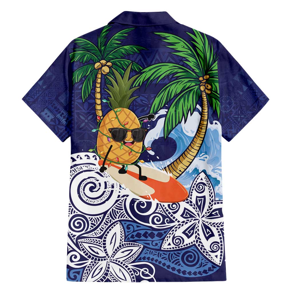 Tropical Christmas Polynesian Family Matching Long Sleeve Bodycon Dress and Hawaiian Shirt Funny Surfing Pineapple Blue LT7 - Polynesian Pride