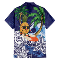 Tropical Christmas Polynesian Family Matching Long Sleeve Bodycon Dress and Hawaiian Shirt Funny Surfing Pineapple Blue LT7 - Polynesian Pride