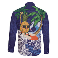 Tropical Christmas Polynesian Family Matching Long Sleeve Bodycon Dress and Hawaiian Shirt Funny Surfing Pineapple Blue LT7 - Polynesian Pride