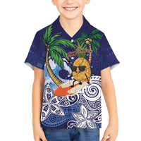 Tropical Christmas Polynesian Family Matching Long Sleeve Bodycon Dress and Hawaiian Shirt Funny Surfing Pineapple Blue LT7 Son's Shirt Blue - Polynesian Pride