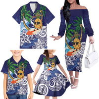 Tropical Christmas Polynesian Family Matching Off The Shoulder Long Sleeve Dress and Hawaiian Shirt Funny Surfing Pineapple Blue LT7 - Polynesian Pride