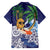 Tropical Christmas Polynesian Family Matching Off The Shoulder Long Sleeve Dress and Hawaiian Shirt Funny Surfing Pineapple Blue