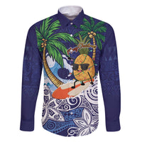 Tropical Christmas Polynesian Family Matching Off The Shoulder Long Sleeve Dress and Hawaiian Shirt Funny Surfing Pineapple Blue LT7 Dad's Shirt - Long Sleeve Blue - Polynesian Pride