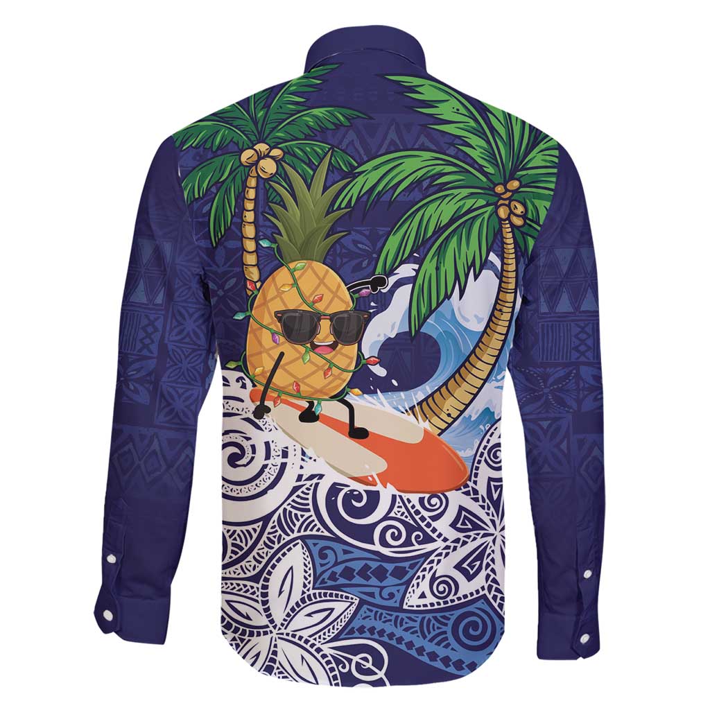 Tropical Christmas Polynesian Family Matching Short Sleeve Bodycon Dress and Hawaiian Shirt Funny Surfing Pineapple Blue LT7 - Polynesian Pride