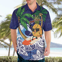 Tropical Christmas Polynesian Hawaiian Shirt Funny Surfing Pineapple Blue