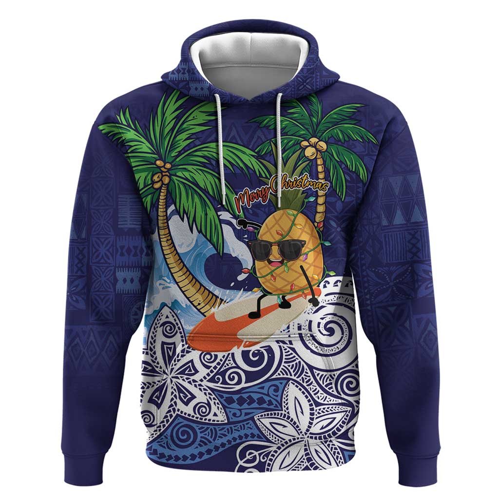 Tropical Christmas Polynesian Hoodie Funny Surfing Pineapple Blue