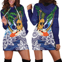 Tropical Christmas Polynesian Hoodie Dress Funny Surfing Pineapple Blue