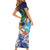 Tropical Christmas Polynesian Short Sleeve Bodycon Dress Funny Surfing Pineapple Blue