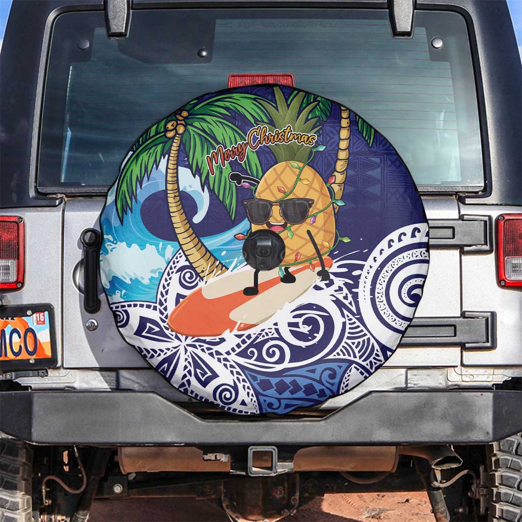 Tropical Christmas Polynesian Spare Tire Cover Funny Surfing Pineapple Blue