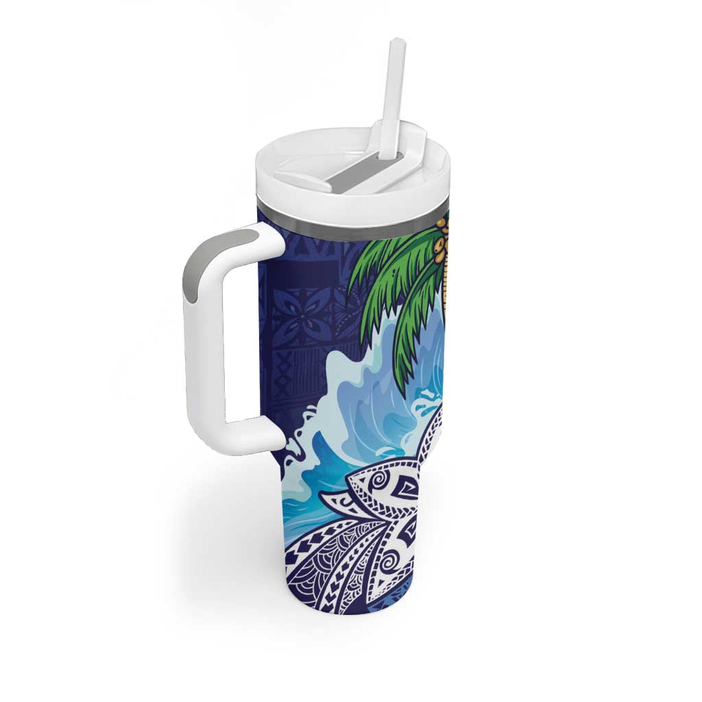 Tropical Christmas Polynesian Tumbler With Handle Funny Surfing Pineapple Blue